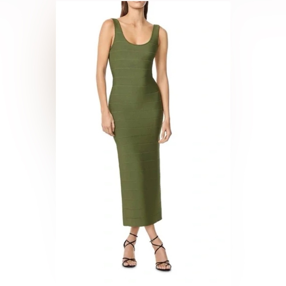 NWT Herve Leger Icon Square Neck Gown GREEN SIZE S